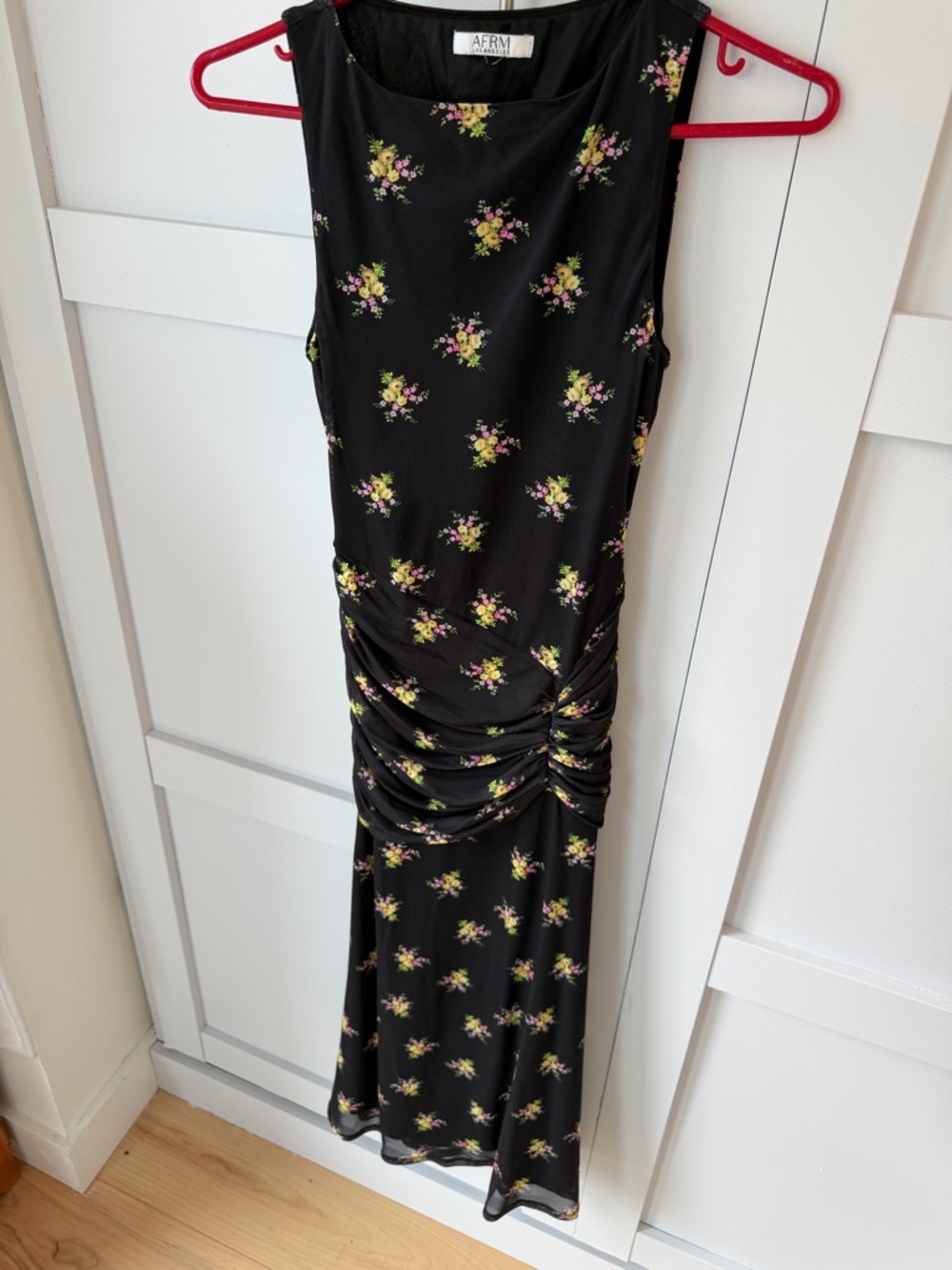 AFRM Black Floral Mesh Midi Dress - Picture 2 of 5